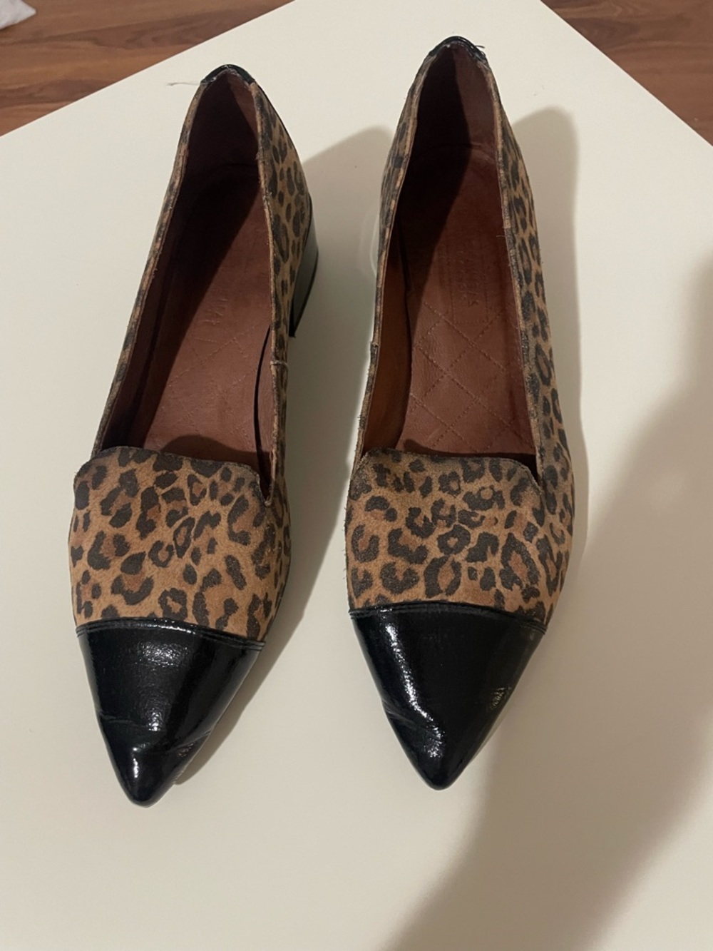Hispanitas Leopard Print Pointed Toe Flats with Black Cap Size 41